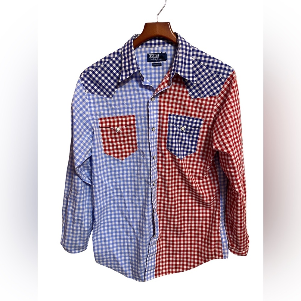 Vtg Polo Ralph Lauren Gingham Pearl Snap Long Sleeve Shirt Mens Medium